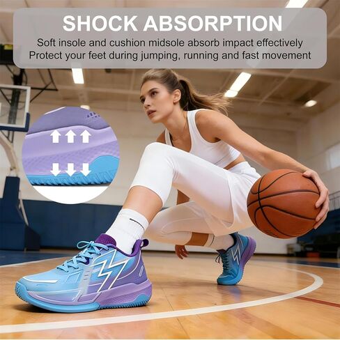 Moodeng Women's Basketball Shoes High Top Breathable Non Slip Shock Absorption Athletic Shoes for Outdoor Indoor Court Training in Saudi Arabia