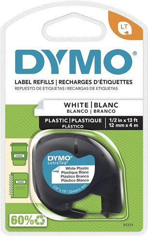 DYMO 18771 LT Iron-On Fabric Labels, 1/2-Inch x 6.5-Foot Roll, Black Print on White, Iron On, for LetraTag Printers in Saudi Arabia