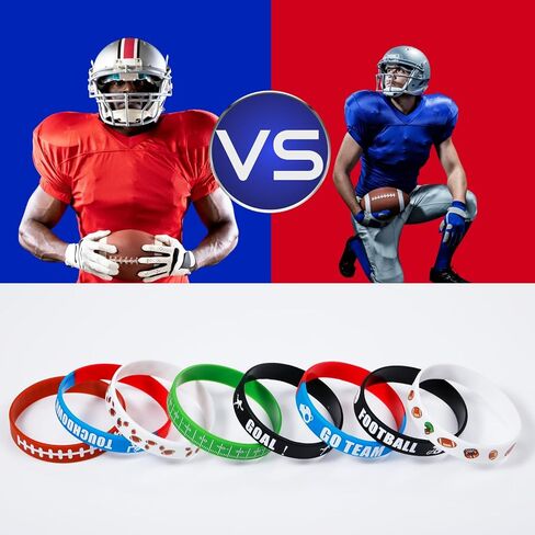 Karenhi 96 Pcs Football Party Favors Silicone Bracelets Bulk Rubber Wristbands Football Accessories for Motivational Sport Themed Birthday Party Decorations Gift for Game Day Team Award 8 Styles in Saudi Arabia