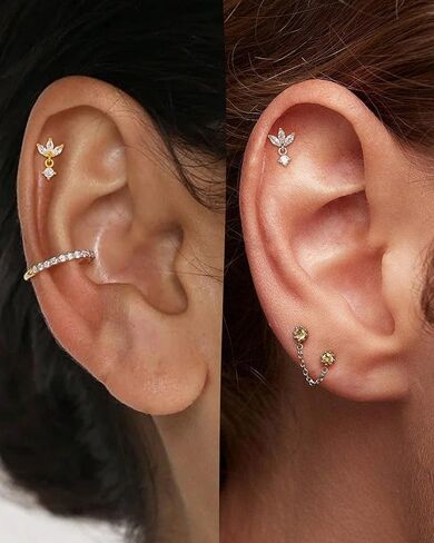 COCHARM 14K Gold Plated Helix Earrings 18g Dangle Cartilage Earrings 925 Sterling Silver Tragus Stud Forward Helix Conch Piercing Jewelry for Women Gold in Saudi Arabia