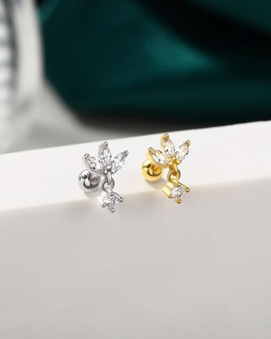 COCHARM 14K Gold Plated Helix Earrings 18g Dangle Cartilage Earrings 925 Sterling Silver Tragus Stud Forward Helix Conch Piercing Jewelry for Women Gold in Saudi Arabia