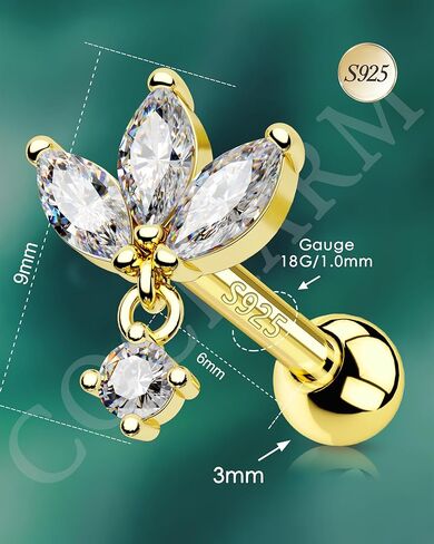 COCHARM 14K Gold Plated Helix Earrings 18g Dangle Cartilage Earrings 925 Sterling Silver Tragus Stud Forward Helix Conch Piercing Jewelry for Women Gold in Saudi Arabia