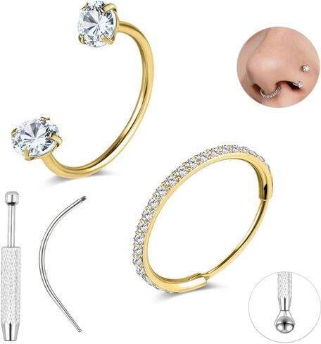 AoedeJ 2PCS Horseshoe Nose Rings Studs 18G Horseshoe Threadless Nose Rings Double Gem Septum Clicker Daith Tragus Cartilage Earrings Hoops Helix Rook Lip Piercing Jewelry in Saudi Arabia