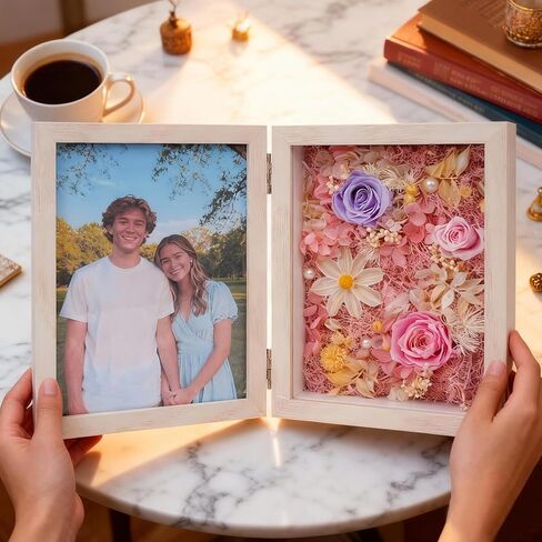 إطار صورة صندوق الظل مقاس 5x7 بوصة، صور مزدوجة مع زهور محفوظة، صندوق ظل خشبي عميق من الزهور الحقيقية، ديكور سطح المكتب مع واجهة زجاجية/بطاقة/صندوق هدايا، صندوق هدايا للعائلة/عيد الحب in Kuwait