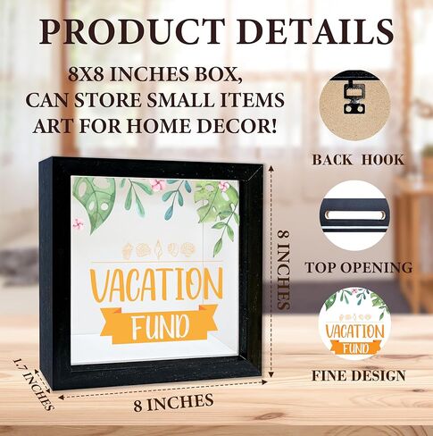 Shadow Box with Slots, Vacation Fund Boxes Frame 8x8 Inches Decorations for Home Office, Keep Sake Box for Memories, Travel Gifts for Travelers, Shadow Boxes Display Cases -04 in Saudi Arabia