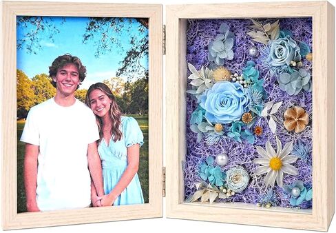 إطار صورة صندوق الظل مقاس 5x7 بوصة، صور مزدوجة مع زهور محفوظة، صندوق ظل خشبي عميق من الزهور الحقيقية، ديكور سطح المكتب مع واجهة زجاجية/بطاقة/صندوق هدايا، صندوق هدايا للعائلة/عيد الحب in Kuwait