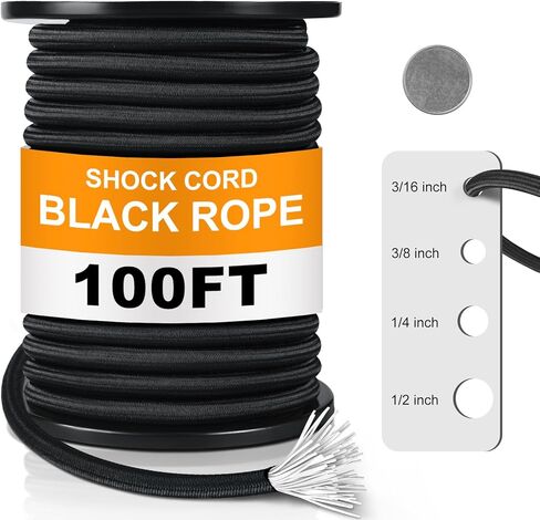 1/2 Inch 100ft Shock Cord, Black Elastic Cord, Marine Grade Shock Cord Polyester Stretch Cord Bungee Rope for DIY Projects, Tie Downs, Recreation, Indoor and Outdoor Use in Kuwait