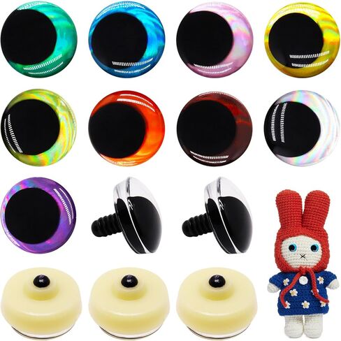 SWZHAI 18pcs 3D Glitter Safety Eyes for Crocheting, 35mm Safety Eyes with Bowl Washers, Tie Dye Laser Crochet Large Saftey Eye for Crochet Animals Doll Eye Crafts Gift for Crochet Lovers (9 Colors) in Saudi Arabia