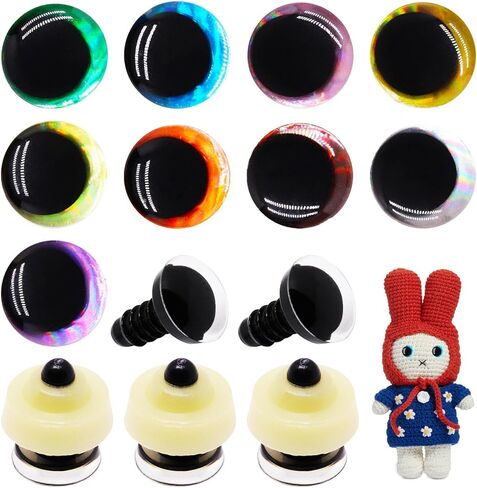 SWZHAI 18pcs 3D Glitter Safety Eyes for Crocheting, 35mm Safety Eyes with Bowl Washers, Tie Dye Laser Crochet Large Saftey Eye for Crochet Animals Doll Eye Crafts Gift for Crochet Lovers (9 Colors) in Kuwait