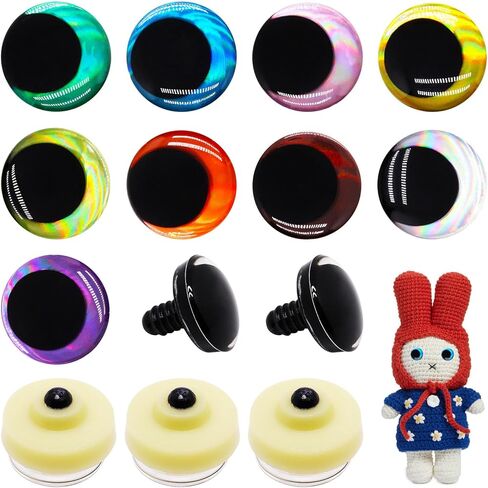 SWZHAI 18pcs 3D Glitter Safety Eyes for Crocheting, 35mm Safety Eyes with Bowl Washers, Tie Dye Laser Crochet Large Saftey Eye for Crochet Animals Doll Eye Crafts Gift for Crochet Lovers (9 Colors) in Saudi Arabia