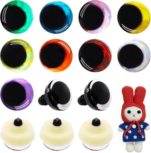 SWZHAI 18pcs 3D Glitter Safety Eyes for Crocheting, 35mm Safety Eyes with Bowl Washers, Tie Dye Laser Crochet Large Saftey Eye for Crochet Animals Doll Eye Crafts Gift for Crochet Lovers (9 Colors) in Saudi Arabia