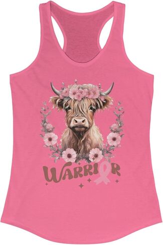 Breast Cancer Awareness Highland Cow Women's Racerback Tank in Saudi Arabia