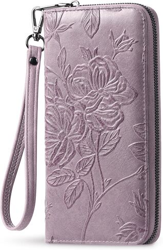 Wallet Women RFID Credit Card Holder Embossed Vegan Leather Large Capacity Black Wristlet Wallets for Women in Saudi Arabia