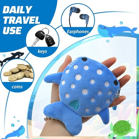 محفظة للعملات المعدنية على شكل قرش الحوت مكونة من 6 ألوان، محفظة على شكل قرش لطيف، حقيبة عملات معدنية من القطيفة على شكل سلسلة مفاتيح مع سحاب، محفظة سمكة صغيرة مع خطاف مزدوج الحلقة للنساء (6 قطع) in Kuwait