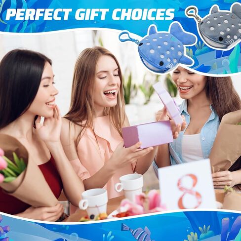 محفظة للعملات المعدنية على شكل قرش الحوت مكونة من 6 ألوان، محفظة على شكل قرش لطيف، حقيبة عملات معدنية من القطيفة على شكل سلسلة مفاتيح مع سحاب، محفظة سمكة صغيرة مع خطاف مزدوج الحلقة للنساء (6 قطع) in Kuwait