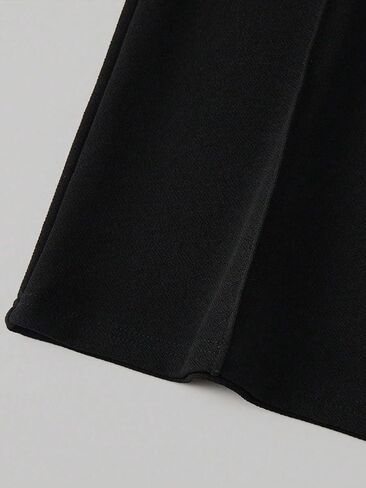 Women's High-Waisted Wide-Leg Pants Black Formal Trousers with Gold Buckle in Kuwait