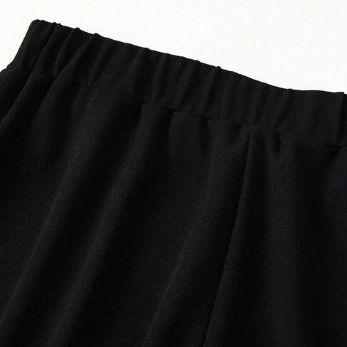 Women's High-Waisted Wide-Leg Pants Black Formal Trousers with Gold Buckle in Kuwait