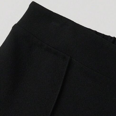 Women's High-Waisted Wide-Leg Pants Black Formal Trousers with Gold Buckle in Kuwait