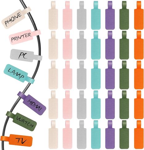 35 Pcs Multicolored Color-Coded Nylon Cable & Cord Labels (7 Colors, 5 Each) - Reusable Hook & Loop Wire Tags, Residue-Free Ink-Proof Water-Resistant Identification Labels for Home Office Data Centers in Saudi Arabia