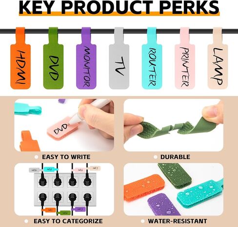 35 Pcs Multicolored Color-Coded Nylon Cable & Cord Labels (7 Colors, 5 Each) - Reusable Hook & Loop Wire Tags, Residue-Free Ink-Proof Water-Resistant Identification Labels for Home Office Data Centers in Saudi Arabia