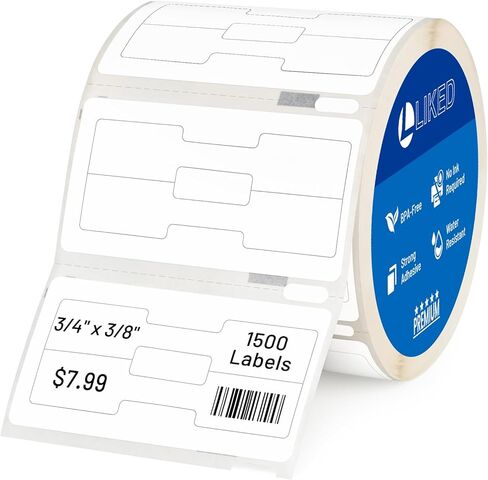 L LIKED 1500 PCS 3/8" x 3/4" Jewelry/Price Tag 2-up Thermal Labels, Permanent Adhesive, Compatible with Rollo, Zebra and Dymo 450/4XL, Fit for Dymo 30299 (1 Roll, 1500 Labels) in Saudi Arabia