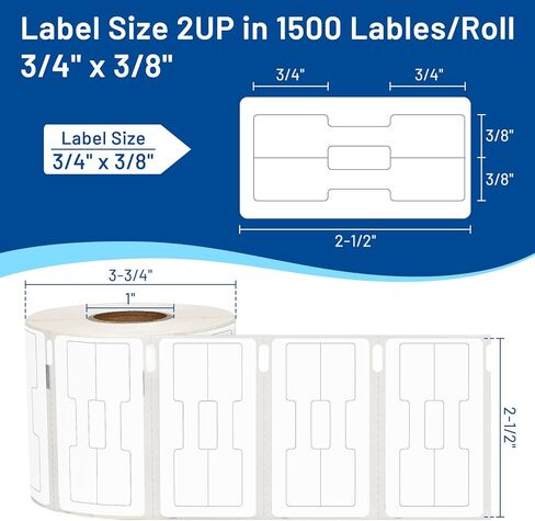L LIKED 1500 PCS 3/8" x 3/4" Jewelry/Price Tag 2-up Thermal Labels, Permanent Adhesive, Compatible with Rollo, Zebra and Dymo 450/4XL, Fit for Dymo 30299 (1 Roll, 1500 Labels) in Saudi Arabia