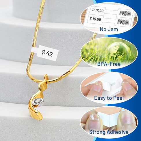 L LIKED 1500 PCS 3/8" x 3/4" Jewelry/Price Tag 2-up Thermal Labels, Permanent Adhesive, Compatible with Rollo, Zebra and Dymo 450/4XL, Fit for Dymo 30299 (1 Roll, 1500 Labels) in Saudi Arabia
