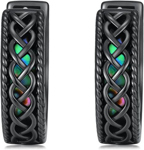 Viking Rune Hoop Earrings for Men Sterling Silver Celtic Hoop Earrings Black Nordic Viking Jewelry Gifts in Saudi Arabia