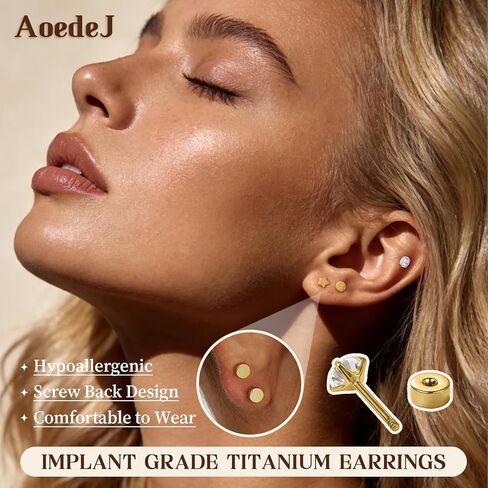Aoedej G23 أقراط التيتانيوم هيبوالرجينيك مسطحة الظهر أقراط التيتانيوم المسمار الخلفي الغضروف القرط ترصيع للنساء الرجال اللولب الزنمة محارة الحلزون ثقب المجوهرات in Kuwait