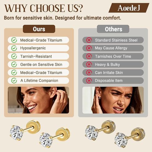 Aoedej G23 أقراط التيتانيوم هيبوالرجينيك مسطحة الظهر أقراط التيتانيوم المسمار الخلفي الغضروف القرط ترصيع للنساء الرجال اللولب الزنمة محارة الحلزون ثقب المجوهرات in Kuwait