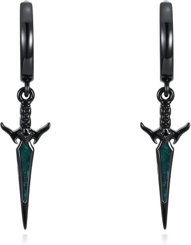 SIMONLY Black Sword/Cross Earrings 925 Sterling Silver Hoop Pendant Earrings Cross Jewelry Gift for Men Women Unisex in Saudi Arabia