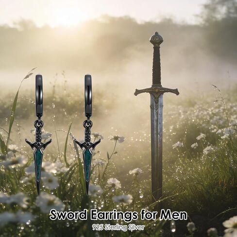 SIMONLY Black Sword/Cross Earrings 925 Sterling Silver Hoop Pendant Earrings Cross Jewelry Gift for Men Women Unisex in Saudi Arabia
