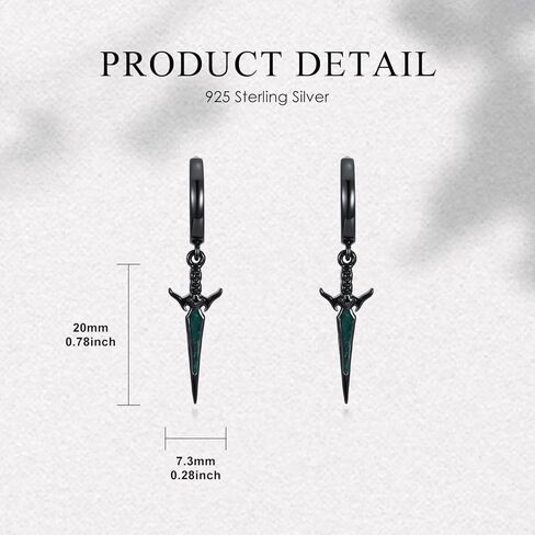 SIMONLY Black Sword/Cross Earrings 925 Sterling Silver Hoop Pendant Earrings Cross Jewelry Gift for Men Women Unisex in Saudi Arabia