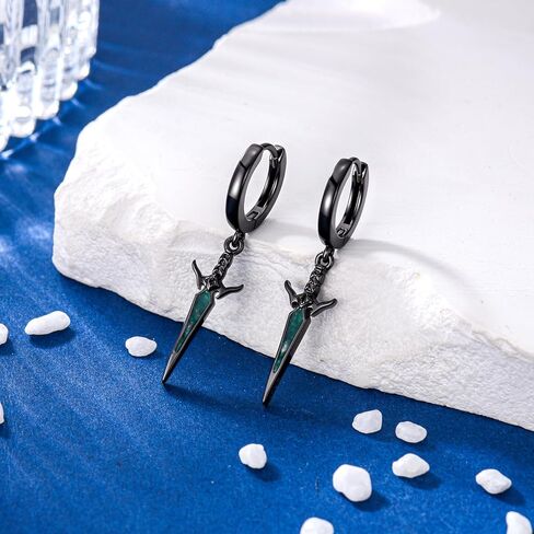 SIMONLY Black Sword/Cross Earrings 925 Sterling Silver Hoop Pendant Earrings Cross Jewelry Gift for Men Women Unisex in Saudi Arabia