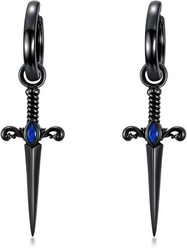 SIMONLY Black Sword/Cross Earrings 925 Sterling Silver Hoop Pendant Earrings Cross Jewelry Gift for Men Women Unisex in Saudi Arabia