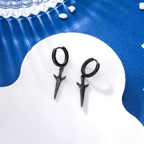 SIMONLY Black Sword/Cross Earrings 925 Sterling Silver Hoop Pendant Earrings Cross Jewelry Gift for Men Women Unisex in Saudi Arabia