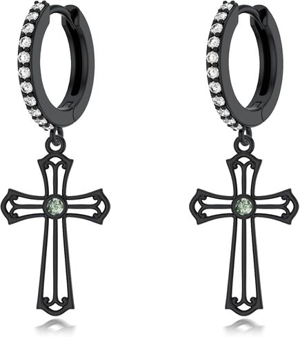 SIMONLY Black Sword/Cross Earrings 925 Sterling Silver Hoop Pendant Earrings Cross Jewelry Gift for Men Women Unisex in Saudi Arabia