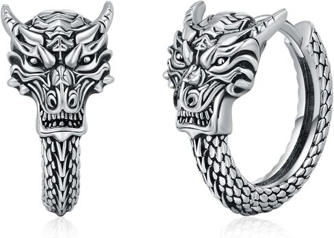 MEDWISE Dragon Hoop Earrings S925 Sterling Silver Punk Huggie Hoop Earrings Oxidation Dragon Hypoallergenic Viking Dragon Jewelry for Men Women Friend Birthday Gift in Saudi Arabia