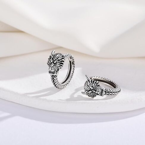 MEDWISE Dragon Hoop Earrings S925 Sterling Silver Punk Huggie Hoop Earrings Oxidation Dragon Hypoallergenic Viking Dragon Jewelry for Men Women Friend Birthday Gift in Saudi Arabia