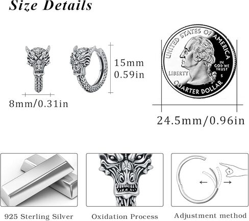 MEDWISE Dragon Hoop Earrings S925 Sterling Silver Punk Huggie Hoop Earrings Oxidation Dragon Hypoallergenic Viking Dragon Jewelry for Men Women Friend Birthday Gift in Saudi Arabia