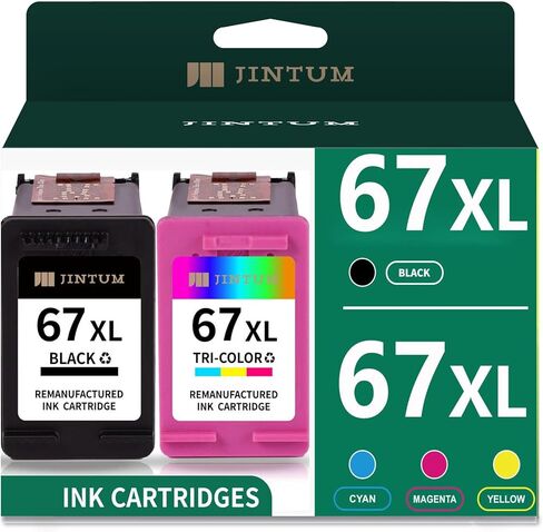JINTUM Remanufactured Ink Cartridges Replacement for HP 67XL Ink Cartrides for 2755e 2700 2752e 2752 2742e 4155e 4100 4158e 4152e 4500 6055e 6055 6000 6455e 6458e Printer (1 Black, 1 Tri-Color) in Kuwait
