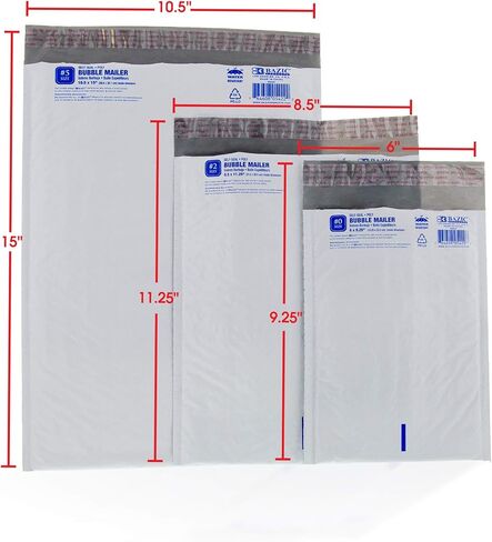 BAZIC Products Poly Bubble Mailers 10.5"x15" #5 Self Seal Closure, Metallic Color Padded Cushion Envelope, Mailing Shipping Envelopes Waterproof Bag, 1-Pack in Saudi Arabia