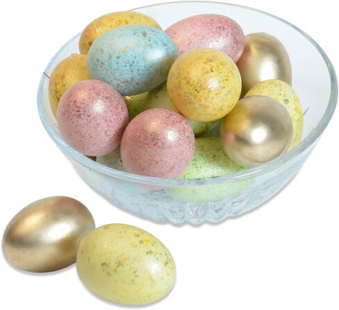 مجموعة من 18 بيضة عيد الفصح باللون الذهبي باللون الأزرق والأخضر والكريمي والأصفر والوردي والذهبي - بيض عيد الفصح المزخرف الاصطناعي ومزهرية وحشو الأوعية مقاس 2.25 بوصة in Kuwait