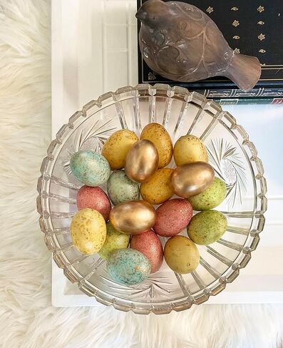 مجموعة من 18 بيضة عيد الفصح باللون الذهبي باللون الأزرق والأخضر والكريمي والأصفر والوردي والذهبي - بيض عيد الفصح المزخرف الاصطناعي ومزهرية وحشو الأوعية مقاس 2.25 بوصة in Kuwait