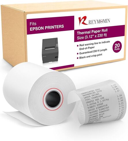 3 لفات ورق حراري مقاس 1/8 × 230 قدم لإبسون TMT88V، TMT88VI، TM-m30، TM H5000-II وTM T70II - 10 لفات in Kuwait