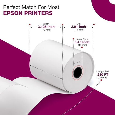 3 لفات ورق حراري مقاس 1/8 × 230 قدم لإبسون TMT88V، TMT88VI، TM-m30، TM H5000-II وTM T70II - 10 لفات in Kuwait