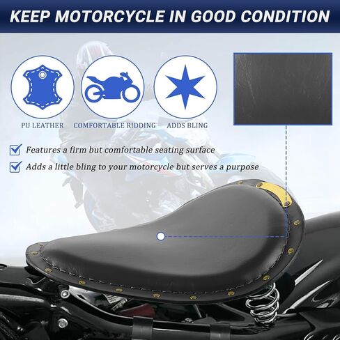Leather Motorcycle Solo Seat with Seat Base Spring Mounting Bracket Kit Compatible with Harley Davidson Harley Sportster XL 883 1200(Black) in Saudi Arabia