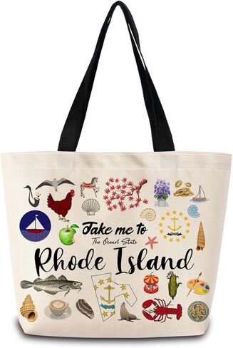 Take Me To Rhode Island Tote Bag Reusable Grocery Bags Aesthetic Shopping Shoulder Handbag with Interior Pocket Lightweight & Washable Stylish Rhode Island Travel Present for Women in Saudi Arabia