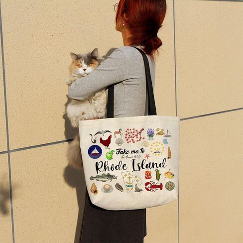 Take Me To Rhode Island Tote Bag Reusable Grocery Bags Aesthetic Shopping Shoulder Handbag with Interior Pocket Lightweight & Washable Stylish Rhode Island Travel Present for Women in Saudi Arabia