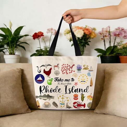 Take Me To Rhode Island Tote Bag Reusable Grocery Bags Aesthetic Shopping Shoulder Handbag with Interior Pocket Lightweight & Washable Stylish Rhode Island Travel Present for Women in Saudi Arabia